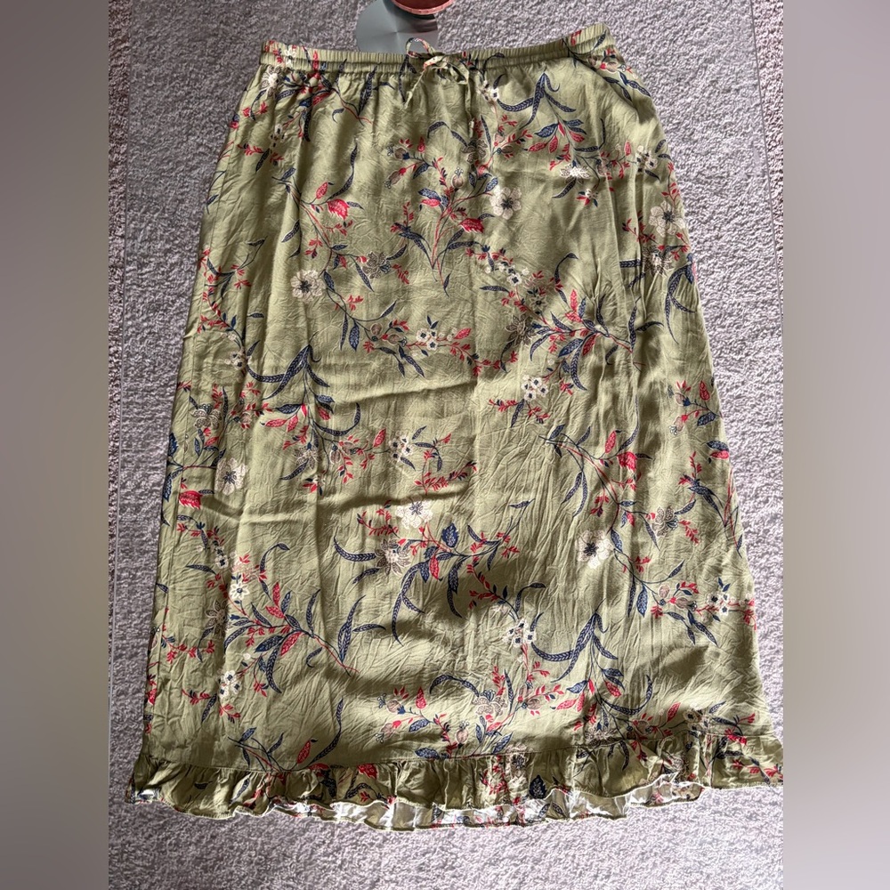 Vintage Floral Green Midi Skirt